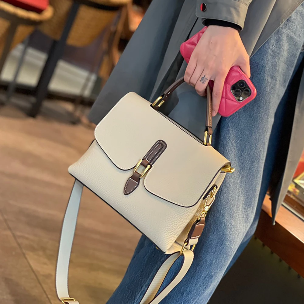 Bisi Goro 2023 New Fashion Versatile Women Bag Genuine Leather Luxury Hand Bag Casual Solid Color Real Cowhide Shoulder Bags