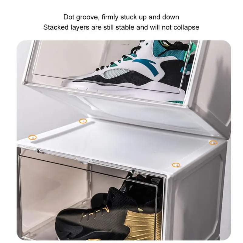 

Fold Plastic Shoes Case Thickened Magnetic Transparent Drawer Case Plastic Shoe Boxes Stackable Box Shoe Organizer Shoebox