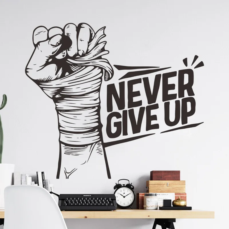 

Black Never Give Up Wall Sticker Vinyl Motivational Quotes Phrase Teenager Student Bedroom Sport Gym Training Wall Art Decals