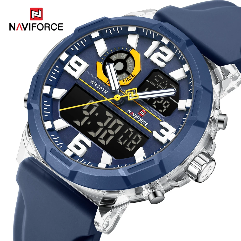 Фото Мужские спортивные часы NAVIFORCE класса люкс с хронографом, водонепроницаемые, цифровые, с ремешком из нержавеющей стали, модные, Relogio Masculino №2