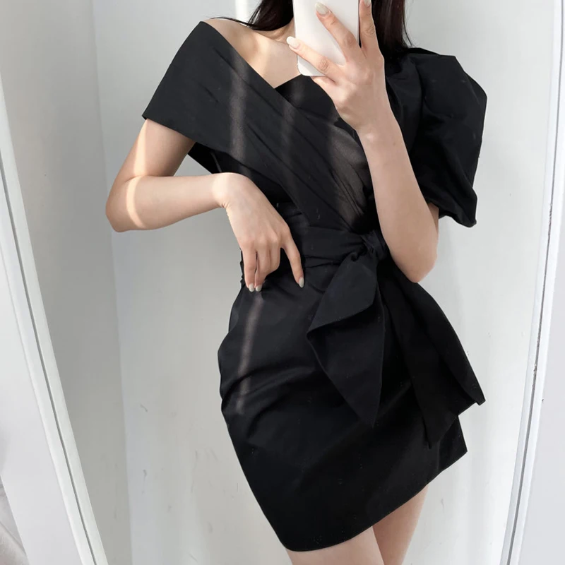 Элегантное Асимметричное мини-платье женское зеленое сексуальное черное