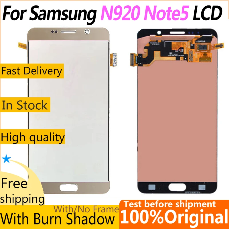 

Оригинальный ЖК-дисплей Note5 Burn Shadow для Samsung Galaxy Note 5 N920P N920T N920A N920I/G, ЖК-дисплей с сенсорным экраном и дигитайзером в сборе