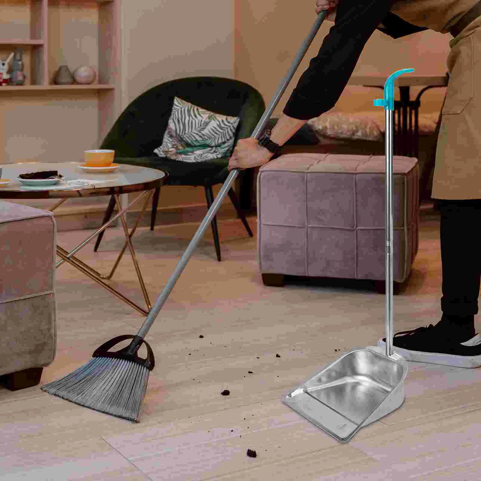 

Stainless Steel Dustpan Metal Dustpan with Long Handle Heavy Duty Standing Pan for Lobby and Office Cleaning Mop Electric broom