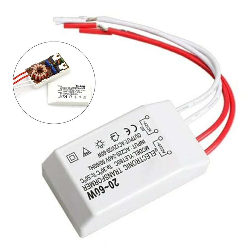 

AC 220V To 12V 20-60W Halogen Light LED Driver Power Supply Electronic Transformer Suitable For Lamps Home OutdoorTools