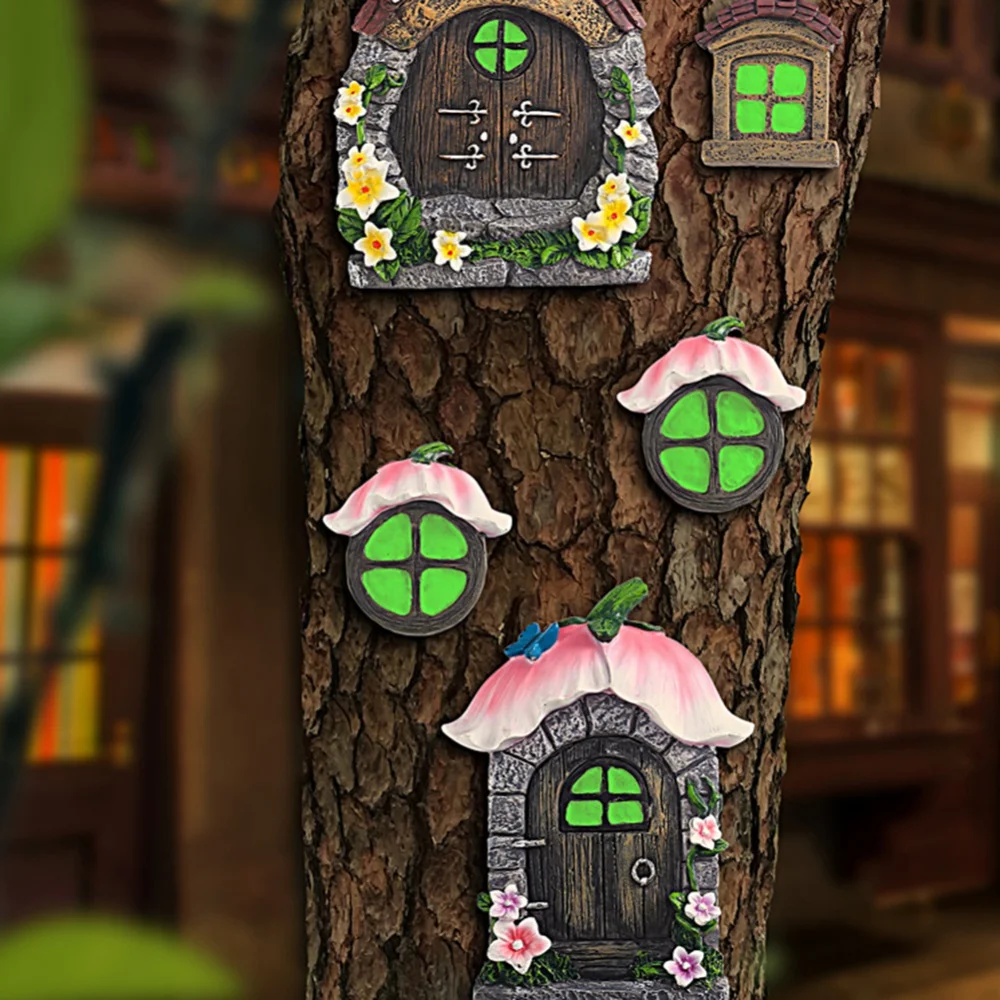 

Garden Decoration Luminous Decoration Creative Garden Statue Yard Art Home Mushroom House Statue Tree Decoration