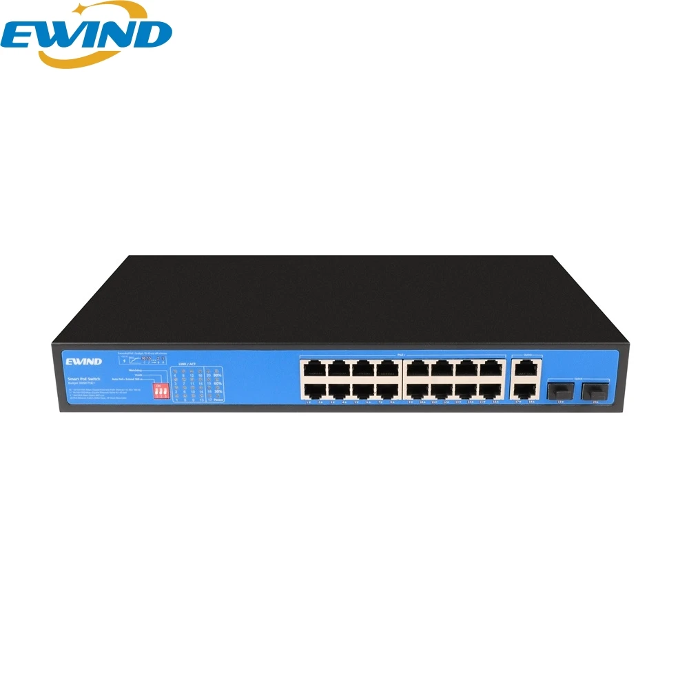EWIND 20 Ports Full Gigabit POE Switch with 2 Gigabit RJ45 Port and 2*1000M SFP Slot Ethernet Switch 10/100/1000M Network Switch