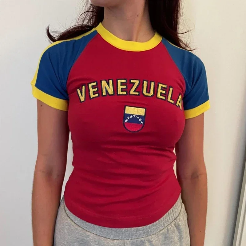 Женский короткий топ с коротким рукавом и графическим принтом Y2k в стиле 90-х