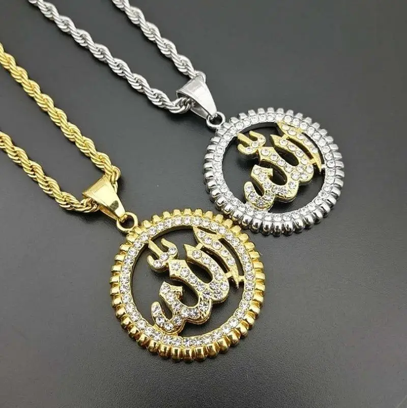 

Classic Muslim Religious Inlaid Zircon Pendant Necklace Men and Women Street Trend Hip-Hop Personality Rock Jewelry