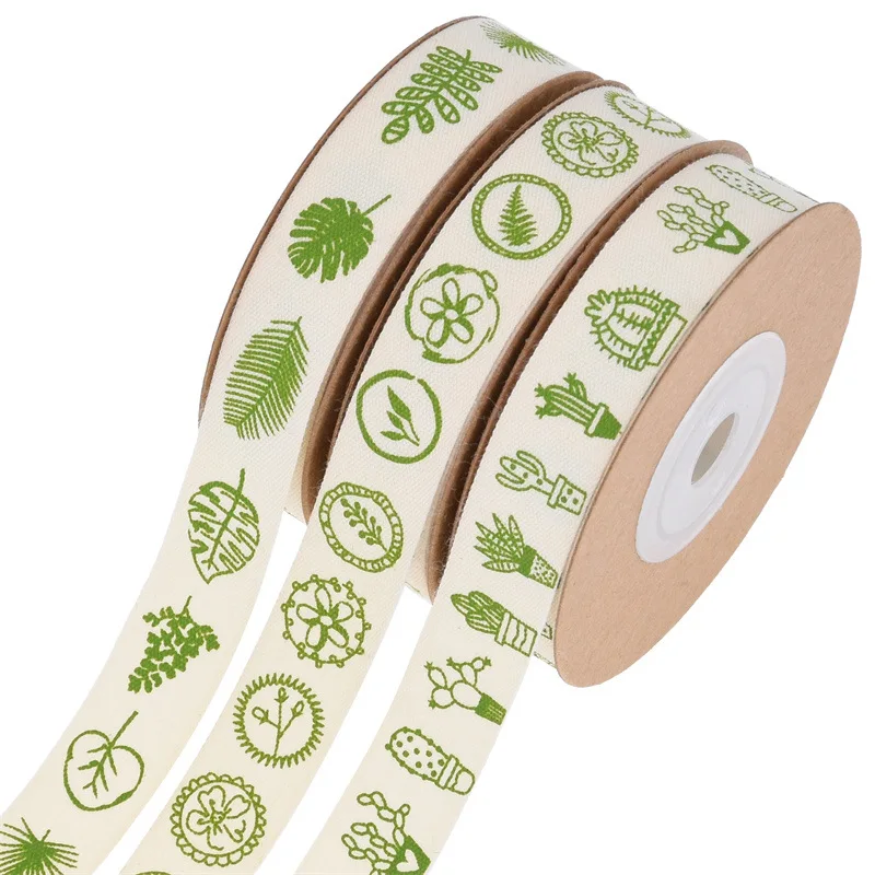 

Лента хлопковая с принтом черепахи, Листьев, кактусов, 10 м