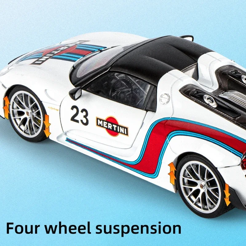 Модель 1/18 Porsche Martini Racing 918 Spyder из сплава модель литого металла искусственный звук и