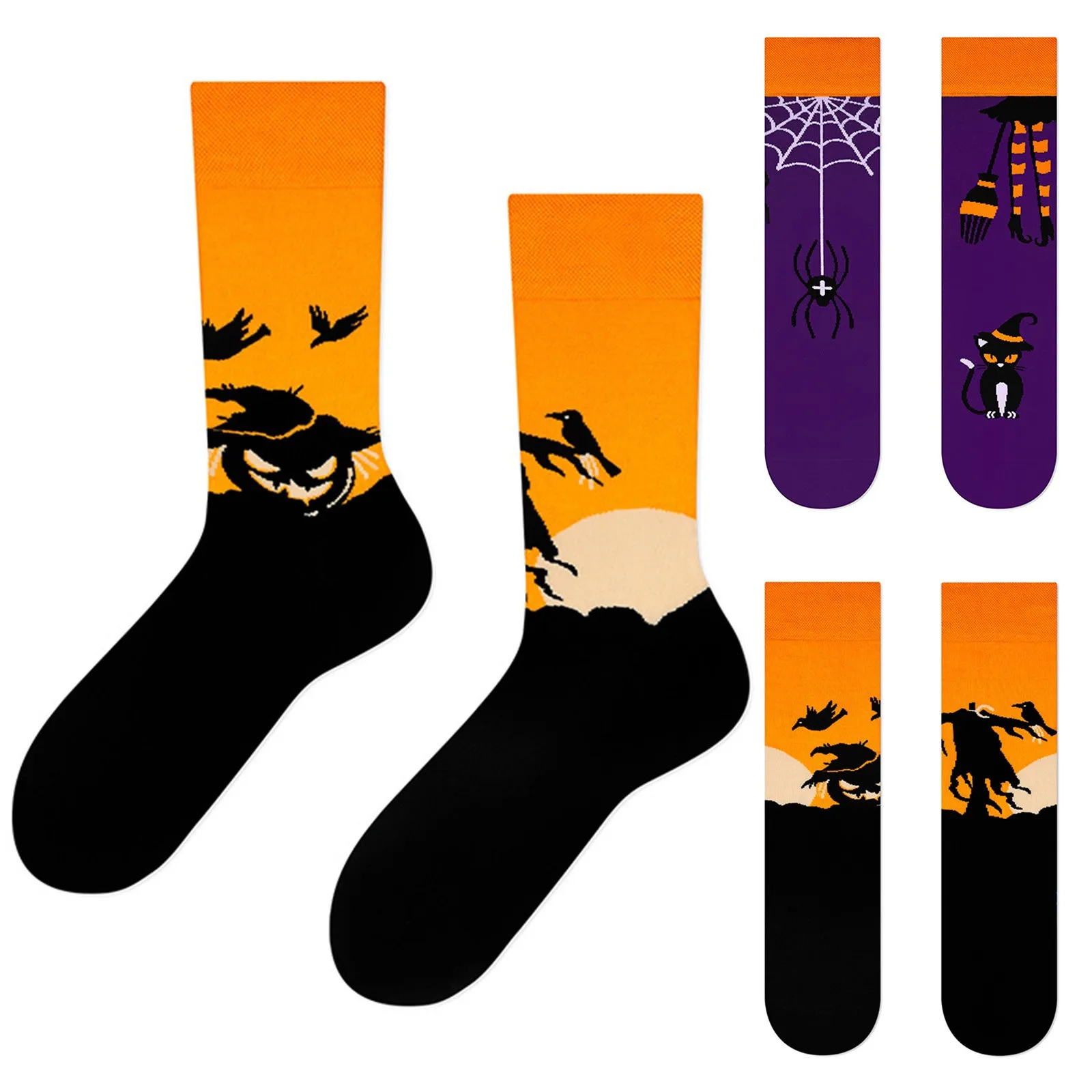 

Носки хлопковые жаккардовые, креативные смешные, с узором «мандаринка», с рукавом средней длины, пушистые тапочки для мальчиков на Хэллоуин