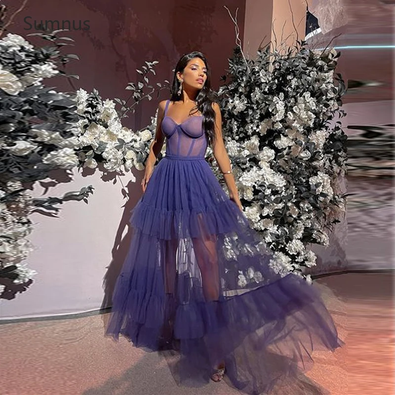 

Sumnus Grape Purple Boho Prom Dress Spaghetti Straps Tulle Illusion Sweetheart Pageant Party Grown Vestidos De Gala Special
