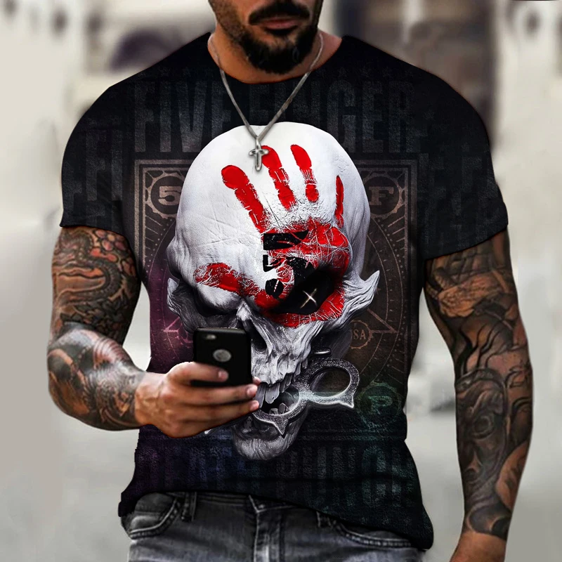 

Sumer Новые мужские футболки с черепом брендовые панковские стильные мужские футболки с черепом на палец 3Dt-мужские топы в стиле хип-хоп с 3D-пр...