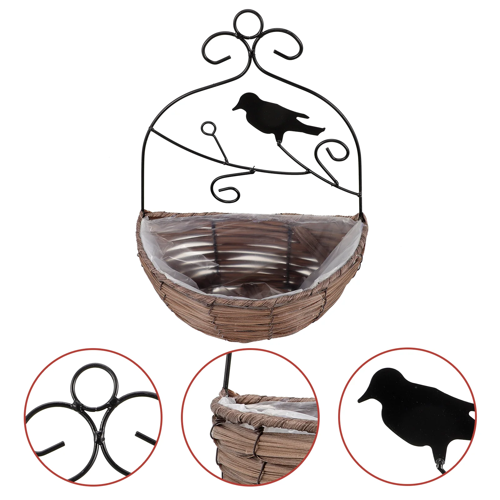 

Hanging Wall Basket Flower Planter Planters Potwoven Rattan Foroutdoor Baskets Flowerpot Wicker Railing Holder Pothos Half Porch