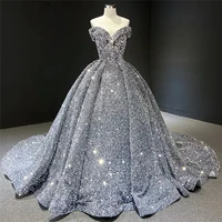 gray formal evening dresses 2022 luxury women elegant sequined party dress robe de soiree sexy off shoulder long prom dress