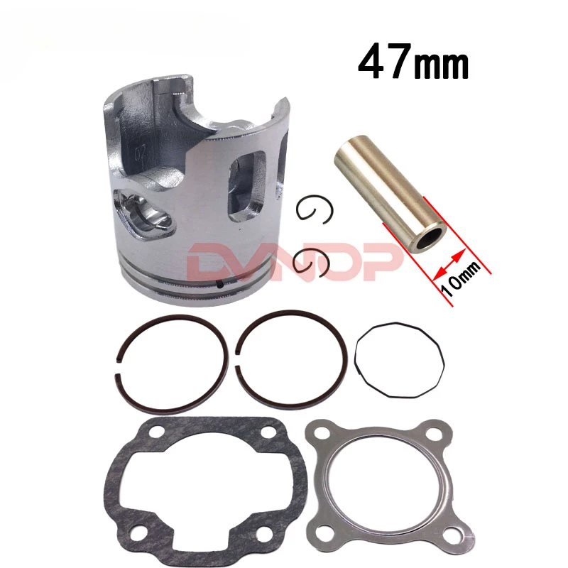 

Поршень цилиндра 70cc 47 мм поршень + кольца + прокладка + 10 мм наручный штифт 10 мм штифт для 2-тактного мотора скутера JOG MINARELLI