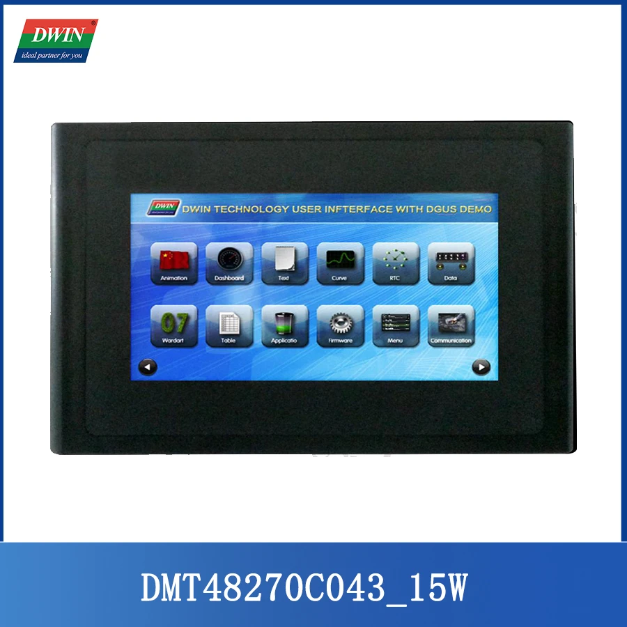 

DWIN 4,3 дюймовый 480*272 резистивный сенсорный экран с корпусом 250 Nit 65K TFT ЖК-дисплей Smart HMI UART Port CE, RoHS черный