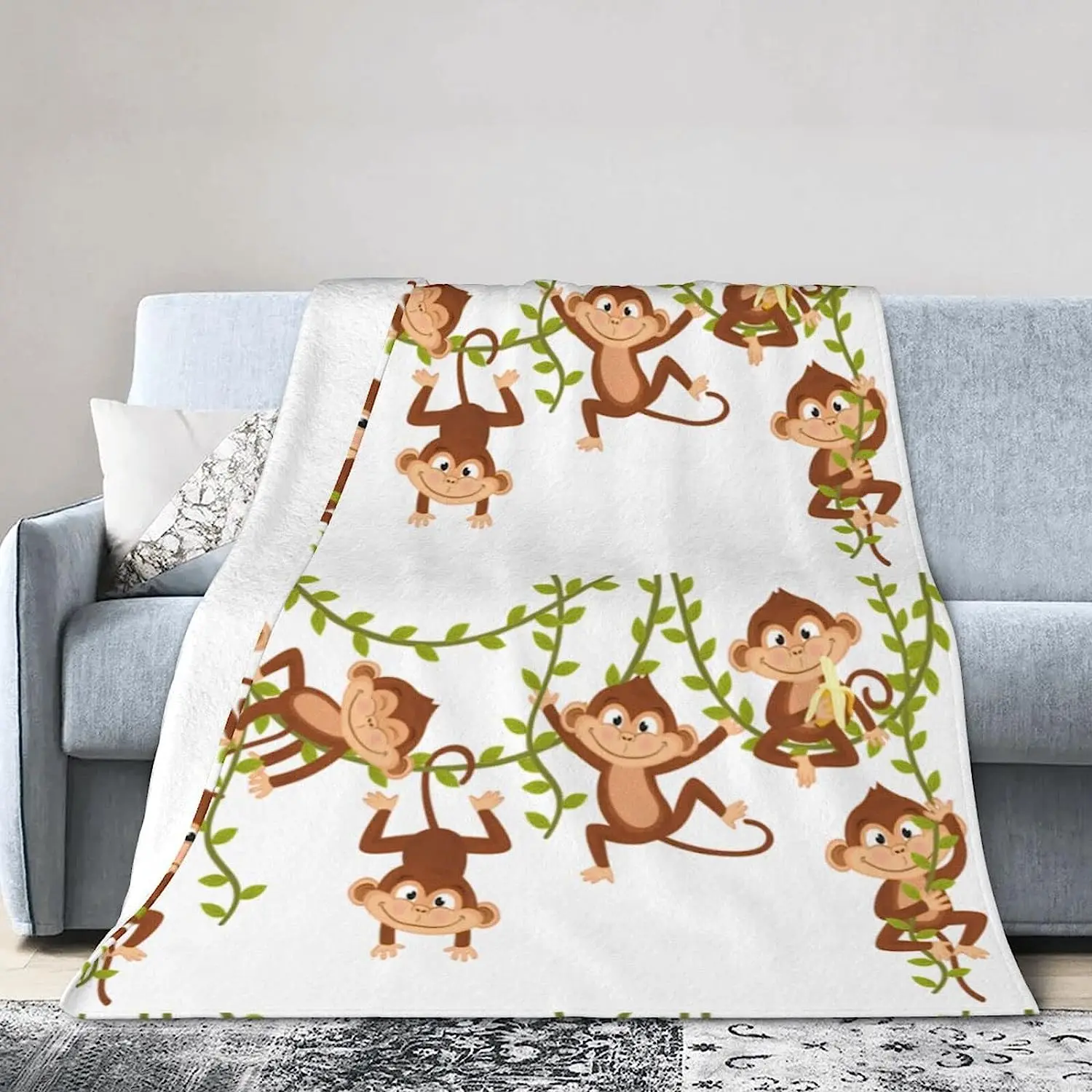 

Monkey Blanket Air Conditioning Cute Blanket Soft, Animal Throw Blanket Flannel Funny Blanket(80"x60")