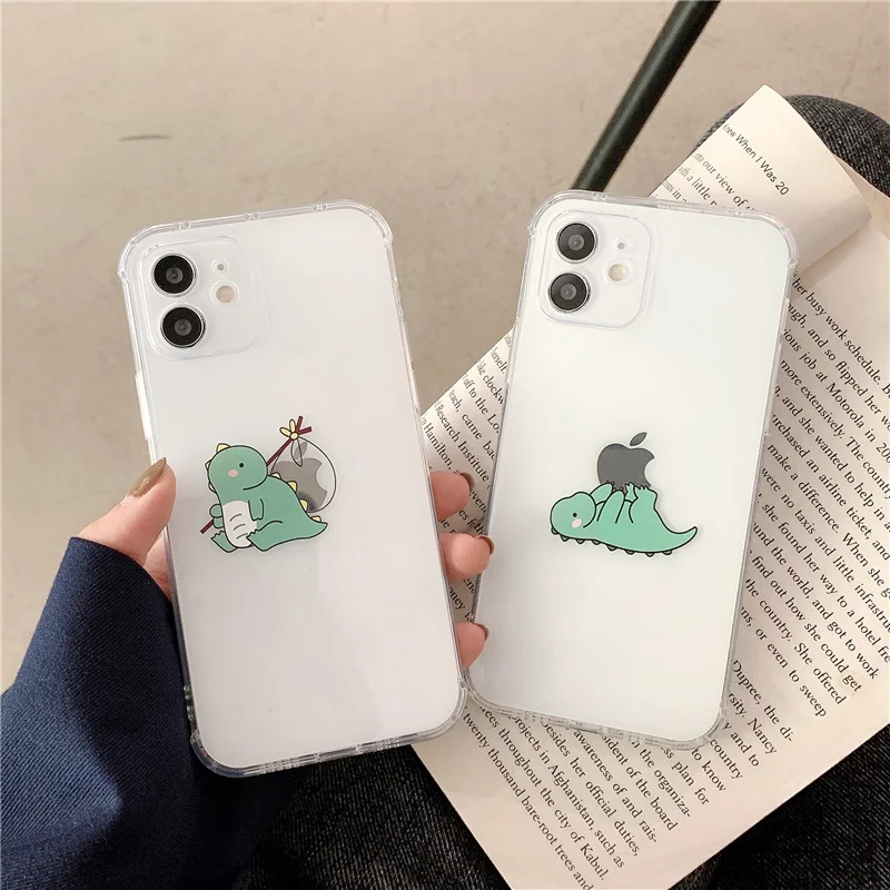 

Противоударный чехол с аниме маленьким динозавром для iphone 14 Pro Max, прозрачный чехол для iphone 13, 12, 11, X, XR, XS, мягкий силиконовый чехол для милой п...