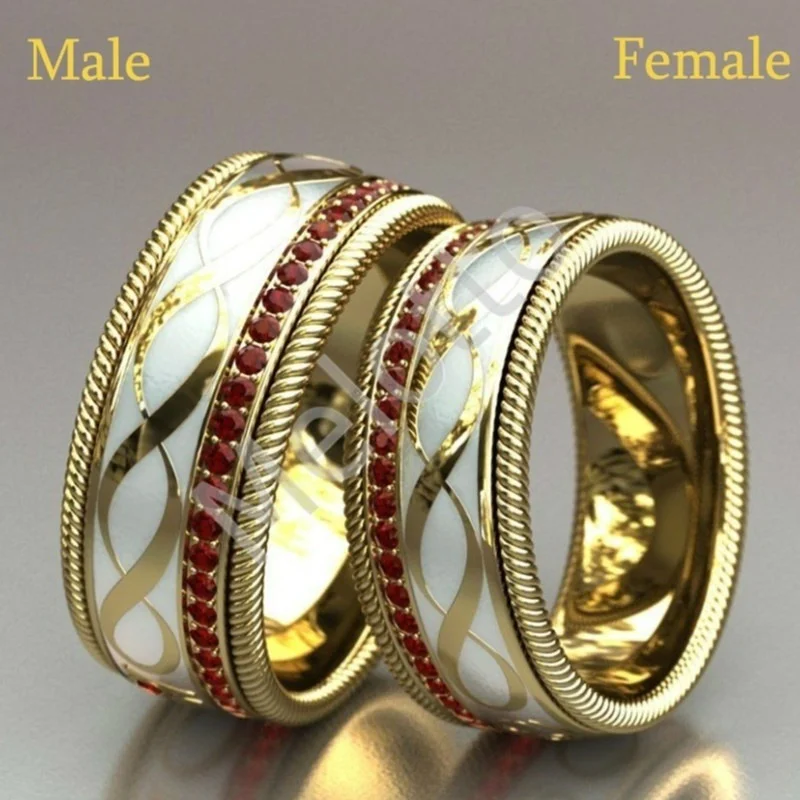 

Elegant fashion 18K couple jewelry Unisex Ivory White Enamel Ruby infinite ring