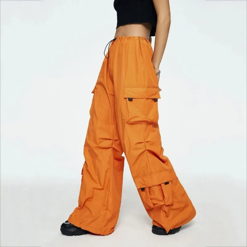 

Girls HotPink Chute Drawstring Loose Oversized Multi Pocket Sweatpant Cargo Stack Trouser Baggy Parachute Pants Women Streetwear