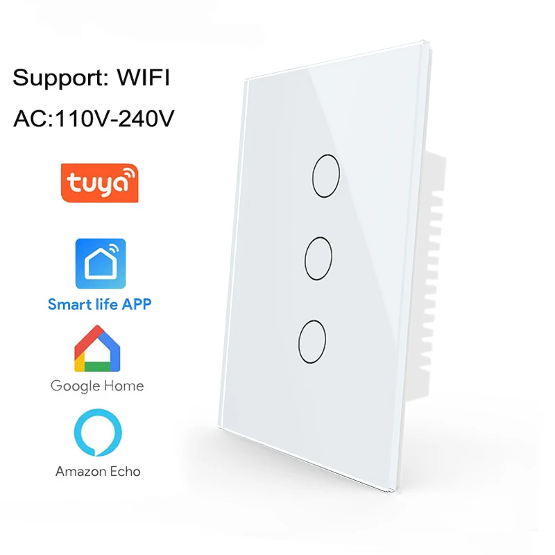 

Wifi smart light touch switch Tuya App Alexa Google home voice Remote control 110 220V 1/2/3/4gang Neutral wire Install switchs