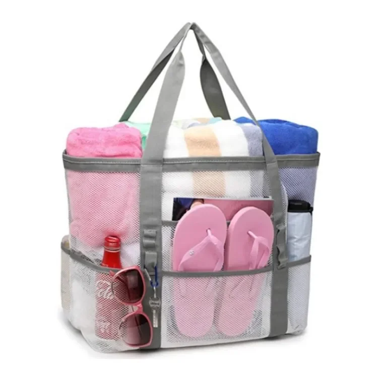 Вместительная ручная пляжная сумка на плечо быстросохнущая сетчатая сумочка для