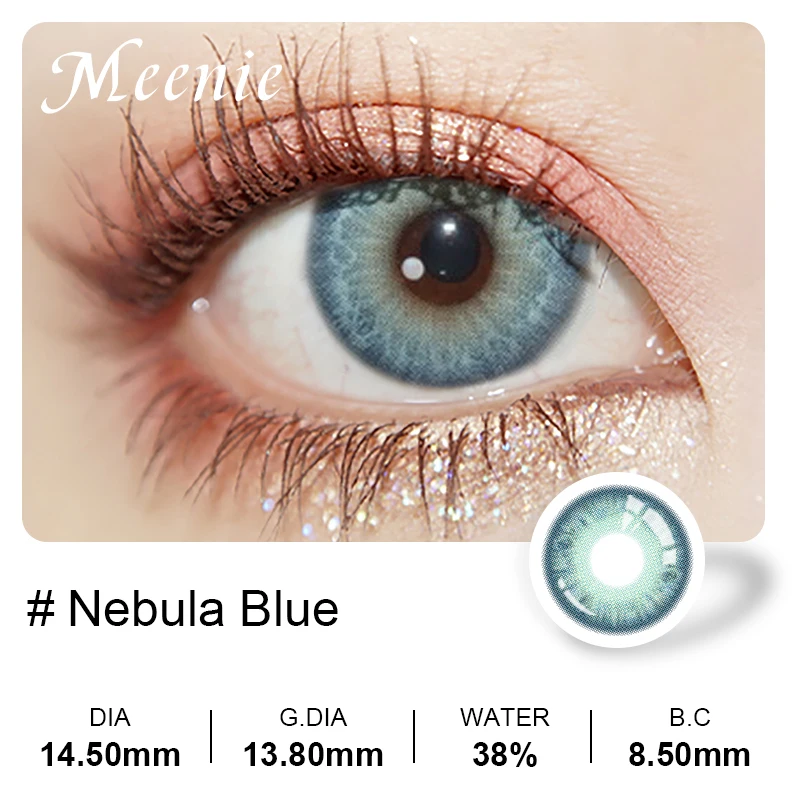 Фото Синие цветные линзы Meenie Nebula 0,00 ~-6,00, новые 2 шт., 6 ежемесячных линз, классические контактные линзы для косплея, косметические мягкие контактные линзы №2