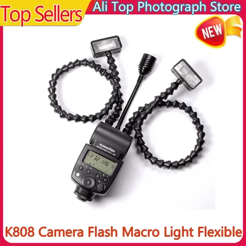 Вспышка для камеры K808, гибкая светодиодная вспышка для макросъемки с двойной вспышкой, универсальная вспышка для DSLR, Canon, Sony, Nikon