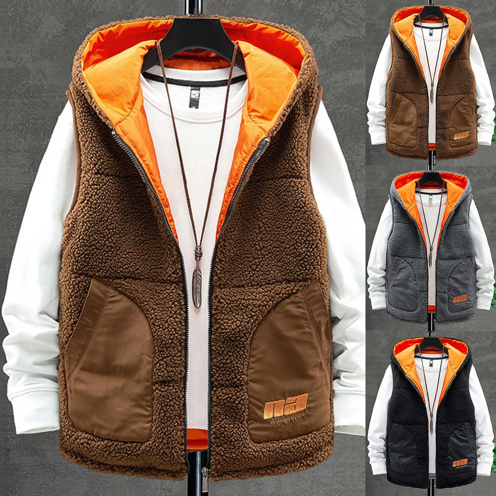

Mens Fall And Winter Padded And Thickened Vest Double Wear Lambs Wool Cotton Coat Coat Jacket Undershirt Long Padded