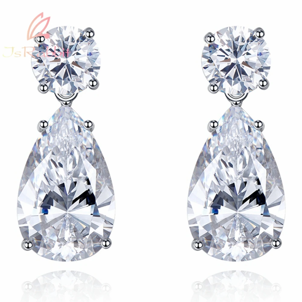 

IsRabbit 18K White Gold Plated Fancy Cut 10*16MM Synthetic Diamond Anniversary Earrings Set Silver 925 Fine Jewelry FreeShipping