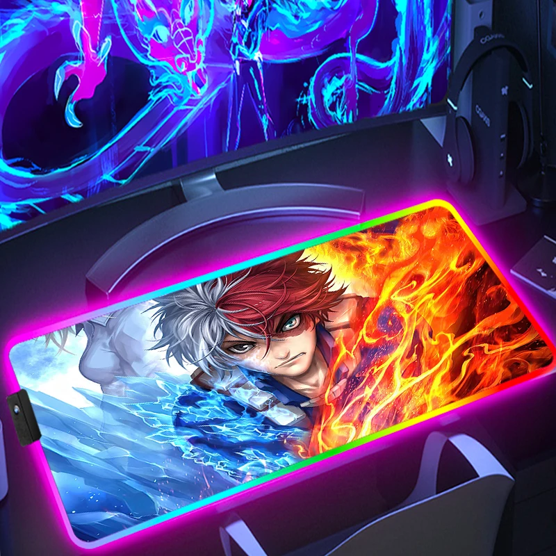 

Backlit Mouse Pad Accessories Gamer Kawaii My Hero Academia Mats RGB Keyboard Speed Carpet Pc Computer Table Gaming Cabinet Rug