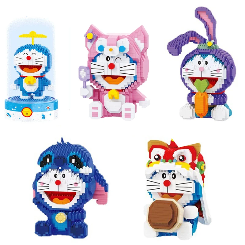 

Doraemon Micro Building Blocks Cosplay Stitch Linabell Lion Dance Kawaii Plastic Mini Brick Figure Toys For Children Gifts