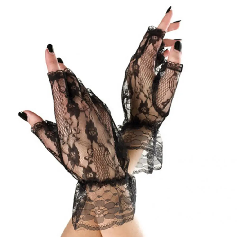

1 Pair Practical Women Gloves Breathable Good Workmanship Wrist Length Wrist Ruffle Fingerless Gloves