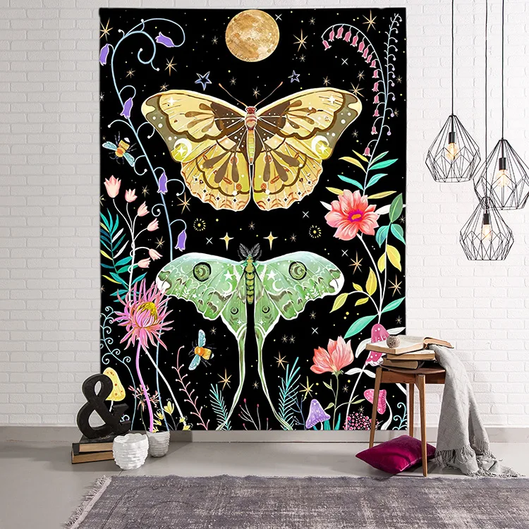 

Бабочка Луна искусственные богемные Цветочные растения эстетические настенные подвесные гобелены для декора бохо