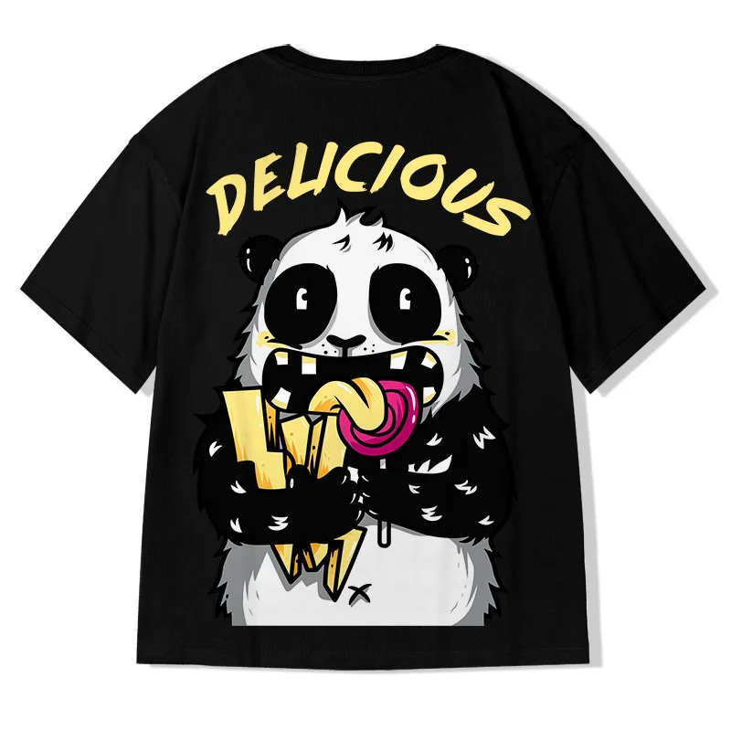 

New summer cartoon big pattern printed short sleeve T-shirt behind men's trend loose couple half sleeve ins shirt