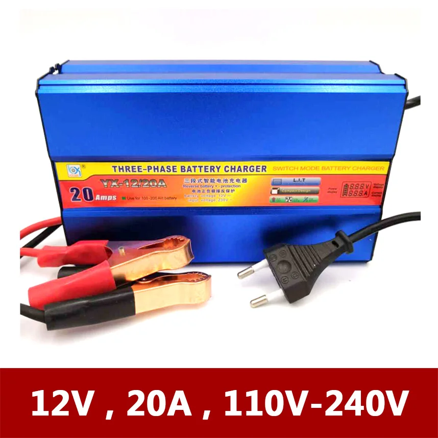 

Universal 12V 20A Chargers Car Motorcycle Tricycle Boat Lead-Acid AGM GEL Battery Charger 12 V Volt 20 A Amps LCD Display Auto