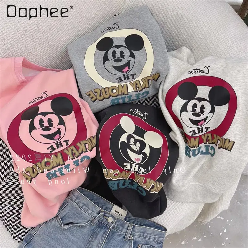 

Autumn New Loose Casual Korean Style Round Neck Long Sleeve Hoody Women's Cartoon Printed Round Neck Student Cotton Sweatshirts