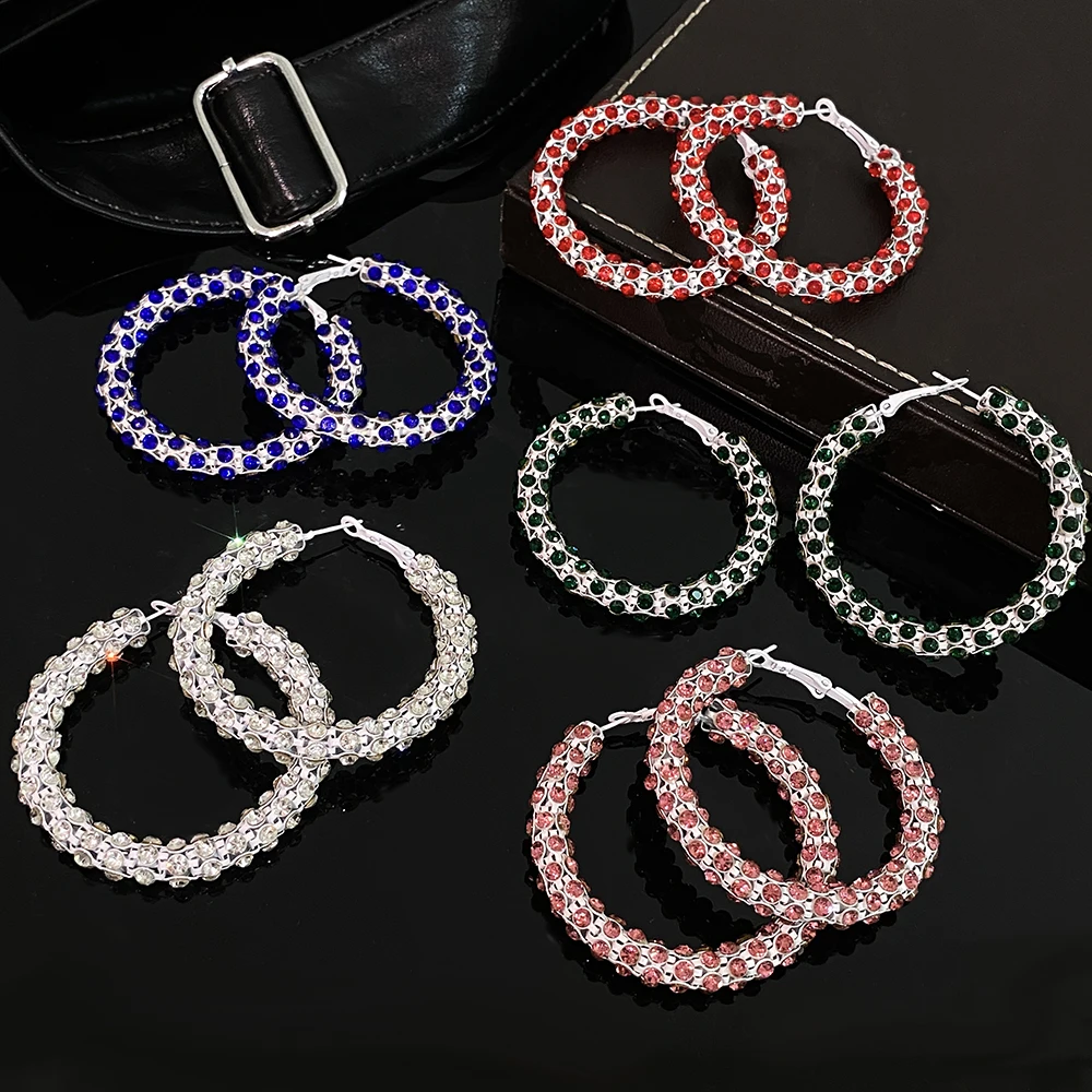 Freetry Bling Full стразы большие серьги-кольца для женщин роскошные круглые серьги с