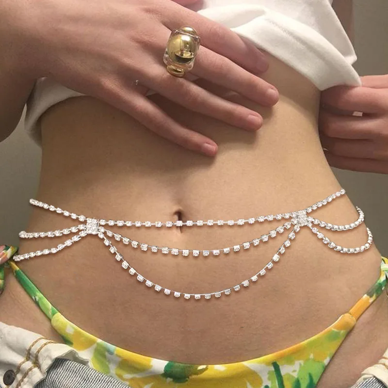 

Gold Silver Color Body Chain Sexy Chain Bikini Ladies Breast Rhinestones Decoration Jewelry Fashion Metal Streetwear Women Party