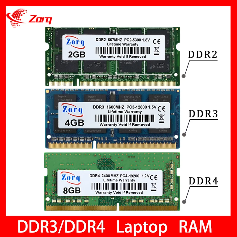 Zorq DDR2 DDR3 DDR4 2GB 4GB 8GB 16GB SO-DIMM RAM Notebook Laptop Memories 667 800 1066 1333 1600 1866 2133 2400 2666MHz