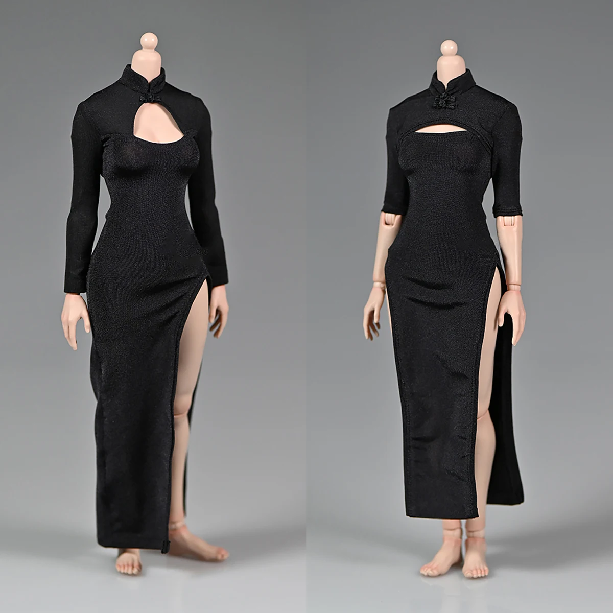 Масштаб 1/6 женское черное длинное платье-Ципао с высокой вилкой модель одежды