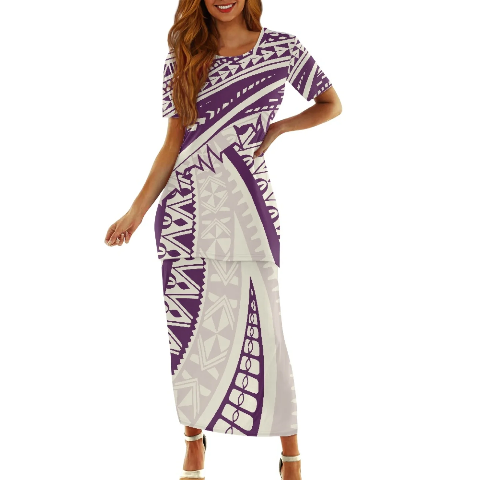 

Polynesian Tribal Fijian Totem Tattoo Fiji Prints Summer Short Sleeve Dress Women Casual Fashion Round-Neck Ladies Beach Dress