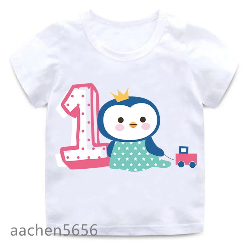 Children's Birthday Number 1~9 Years Old Fashion Animal Cartoon Boys and Girls T-shirt  Kids Gift Baby Clothes,Drop Ship