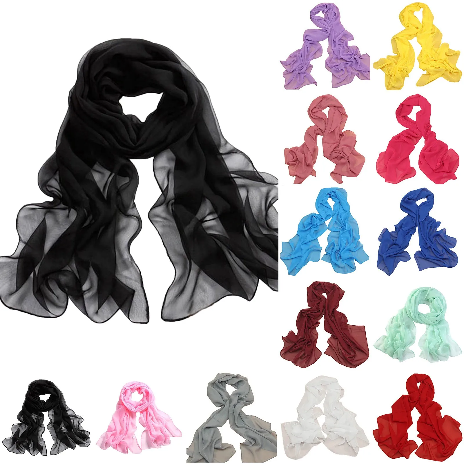 

Womens Solid Color Chiffon Silk Scarf Candy Color Scarf