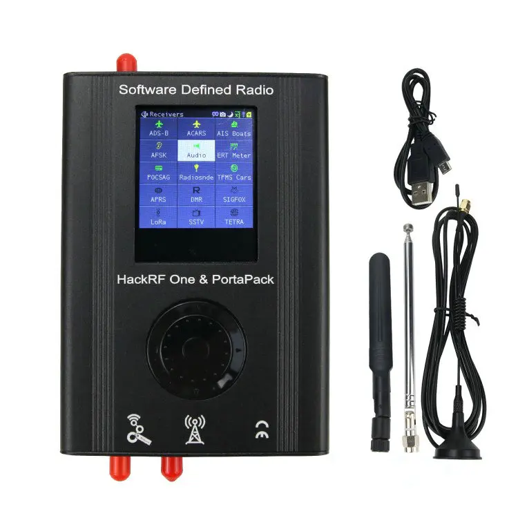 

2.4" Assembled PortaPack HackRF One SDR Development Receiver for Transmitter Ham Radio w/ 3pcs Antennas + Data Cable