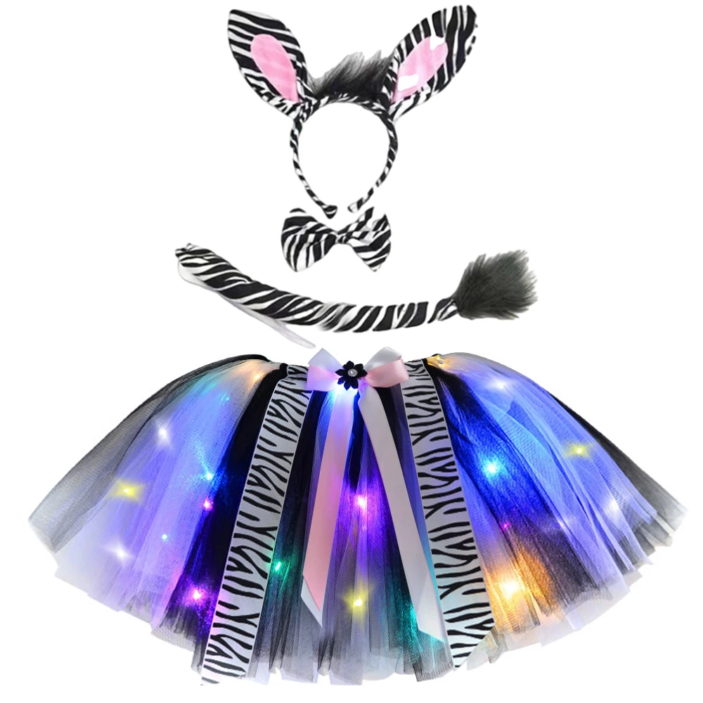 Юбка-пачка со светодиодной подсветкой жирафом зеброй и оленем для маленьких