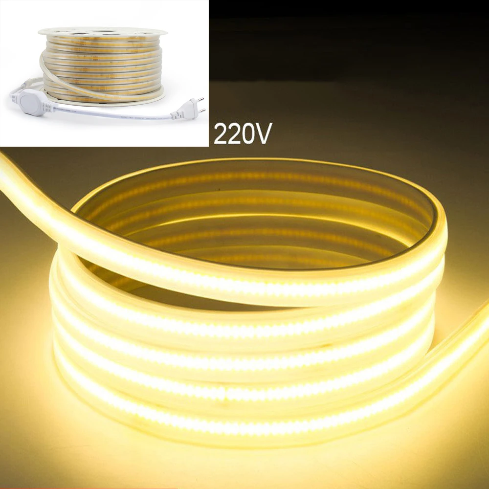 

AC COB 220V LED Strip Light Lamp 220 V Flexible 0.5M-30M 360Led/M High Brightness IP67 Waterproof RA90 Linear Outdoor Home Decor