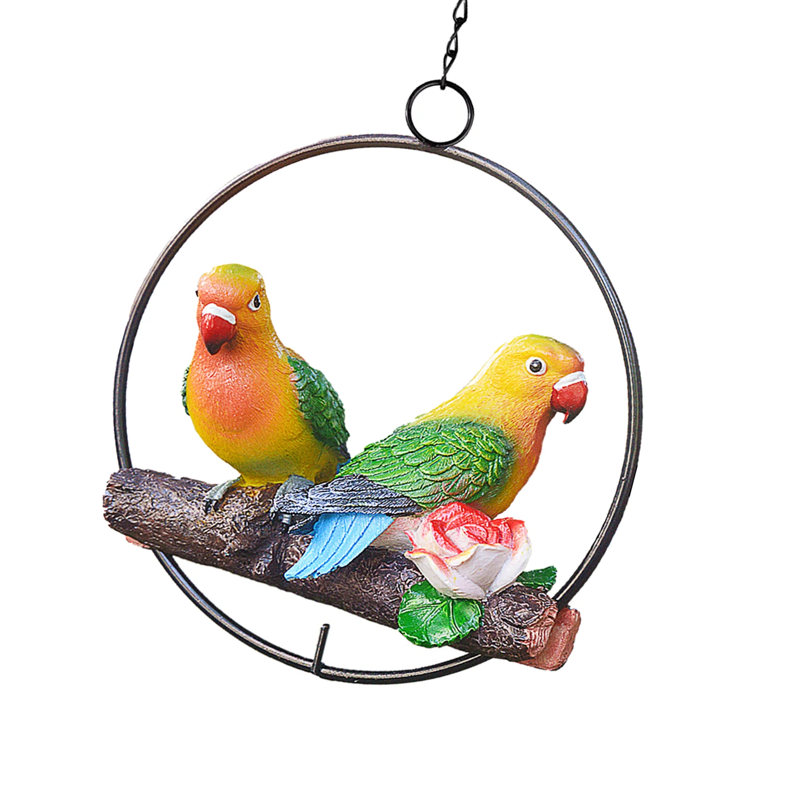 

Hanging Double Parrot Statue On Iron Ring Realistic Birds Figurine Resin Garden Statue Realistic Bird Sculptures Outdoor Garden