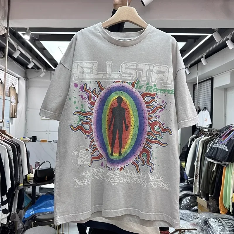 

Винтажный с круглым вырезом Футболка Hellstar для мужчин и женщин, яркая женская футболка